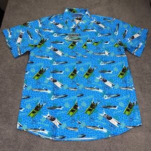 Dixxon Eliminator Boats‎ Shirt Mens XL Hawaiian Racing Water Print Short Sleeve